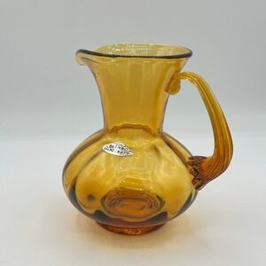 Blenko Handcraft Wheat Glass Pitcher Vintage MCM 7 Inch
